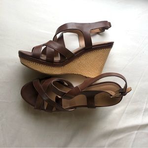 Franco Sarto Brown Wedge Sandals Women’s Size 8.5